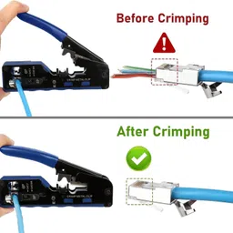 coolcold RJ45 Crimping Tool + Stripper, Cat5-Cat7 Crimper with 10 Cat7 Connectors Crimp Tool Alloy Carbon Steel 6P 8P RJ11 RJ12 RJ45 STP/UTP Ethernet Manual Crimper image 5