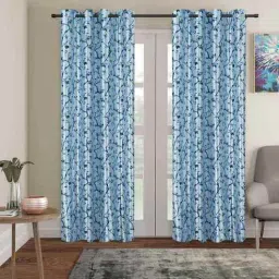 eric london Aqua Polyester Floral 7ft 95% Blackout Eyelet Door Curtains (2Pcs)-picture-10
