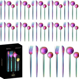 kitchantique Rainbow Silverware Set | Premium French Style 48-Pcs Flatware Dinnerware Stainless Steel Cutlery Set-picture-11