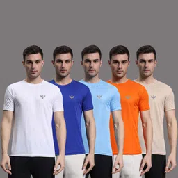inktees Pack of 5 Men Solid Round Neck Polyester Multicolor T-Shirt-picture-28