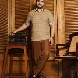 instafab plus Men Self Design Polo Neck Polycotton Beige T-Shirt image 4