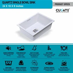 Quartz Kitchen Sink Grey Musk Matt Finish- 24x18x9 inch Snow Dust| CURATE A307 Top Mount image 2
