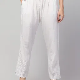 Women Relaxed White Viscose Rayon Trousers-image-32