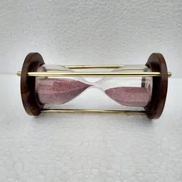 goblins Antique Brass Sand Timer Hour Glass Wooden Pink Sand (5" Minutes) Sand Clock image 2