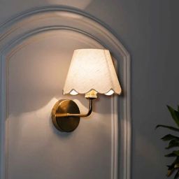 kapoor lampshades Sadie Shine Brass Metal Finish Wall Light With scalloped edges Shade-picture-35