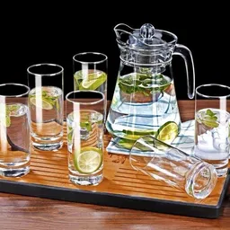 mdnsho Round Jug 1.3liter, Round Jug Glass Set 250ml, Premium Royal Design Lemon Set s Jug Glass Set image 2
