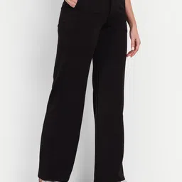 Women Straight Fit Black Lycra Blend Trousers-image-69
