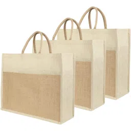 double r bags Eco-Friendly Jute Grocery Bag Beige Pack 3 Pack of 3 Grocery Bags-picture-24