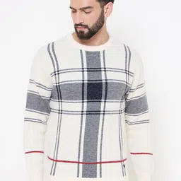 duke Men Checkered Round Neck White Sweater-picture-25