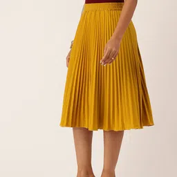 wisstler Women Solid Flared Yellow Skirt image 2