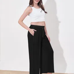 a & h Women Regular Fit Black Viscose Rayon Trousers image 3