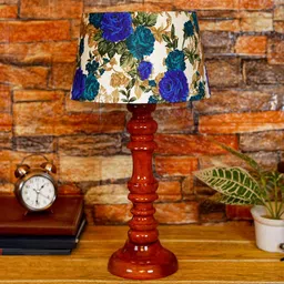Frappe White & Blue Fabric Shade Night Lamp With Wood Base By BrightDaisy image 2
