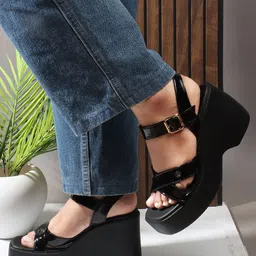 carlton london Women Women's Party Wedged Heel Sandals with Buckles Wedges Sandal-picture-41