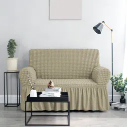 cortina Beige Polyester Stretchable 2 Seater Sofa Cover-picture-23