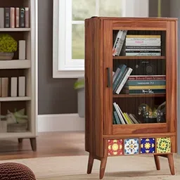 shagun arts Solid Sheesham Wood Book Shelf With Door & Drawer For Library/ Study Room || Solid Wood Close Book Shelf image 1