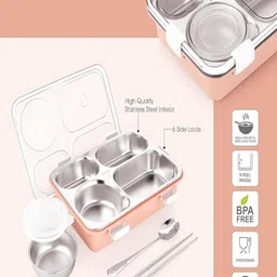 d&d nx 4 Compartment Stainless Steel Lunch Box with 1 Small Bowl Inside 1 Containers Lunch Box image 2