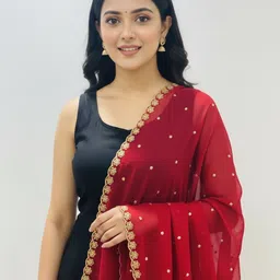 vlipcartz Georgette Embroidered Red Women Dupatta-picture-12