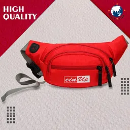 prike fluffy red front straight zip waist bag Waist Bag image 2