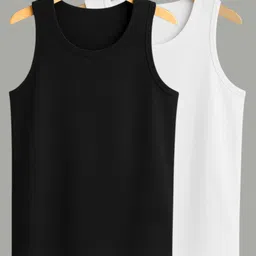 anax authentic Pack of 2 Pure Cotton Black & White Sports Gym Vest Large Men Vest-picture-12