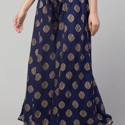 fambee Women Flared Dark Blue Viscose Rayon Trousers image 3