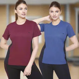 white moon Pack of 2 Women Solid Round Neck Polyester Multicolor T-Shirt-picture-23