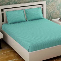 goddess decor Aqua Stripes 280 TC Cotton King Sized Bed Sheets with 2 Pillow Covers-picture-27