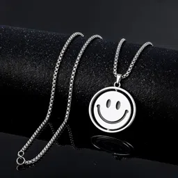 kurmashop Stainless Steel Smiley Pendant with Box Chain Sterling Silver Stainless Steel Pendant Set-picture-26