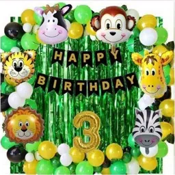 juneja enterprises Solid Jungle Theme Third Happy Birthday Decoration Set-Ballon,Curtain,letterfoil Balloon-picture-10