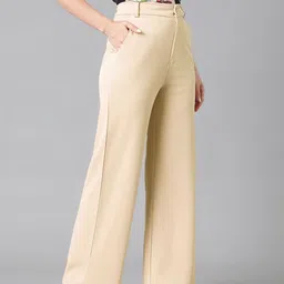 kotty Women Regular Fit Beige Viscose Rayon Trousers image 2