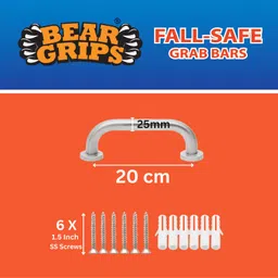 bear grips Fall-Safe 304 SS 25mm Grab bar for Toilet and Bathroom – 8-Inch - Pack of 1 Shower Grab Bar image 2