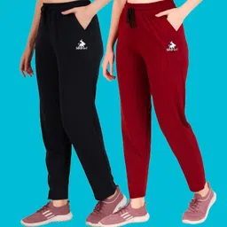 seaprint Pack of 2 Women Solid Dark Blue, Maroon Track Pants-picture-22