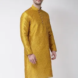sg leman Men Printed Pure Silk Straight Kurta image 3