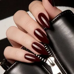 bellahugz Glossy Long Almond Shaped Dark Maroon Press-On Nails,With Free Glue Kit-picture-13