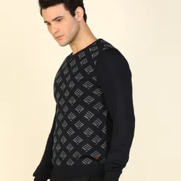 raymond Men Self Design Round Neck Black Sweater image 2
