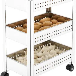 shoppofobix Kitchen Accessories, Storage Rack Square Design Fruits & Vegetable Stainless Steel Kitchen Trolley-picture-19