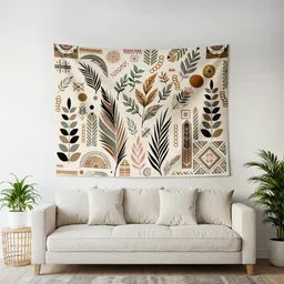 bohofy Tapestry Wall Hanging Decoration, Festival Backdrop, Boho Botanical, Tribal Geometric Tapestry image 1