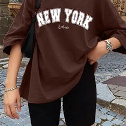 leotude Women Printed Round Neck Cotton Blend Brown T-Shirt-picture-33