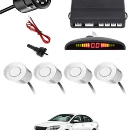 zplus Car Parking Sensors - Set of 4 with Reverse Parking Camera (White)-214 Safety of Passengers/Car One Alarm Kit-2025 Parking Sensor image 1