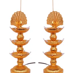 - Peacock 15 Deep (2 pcs Set)- 3 Layer, 15 LED Rice Bulb - Hanging & Table Diya - Deepak Light for All Occasion - Plastic (Pack of 2) Table Diya-image-21