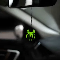 eliteauto Premium Spiderman Oval Green fluorescent car Mirror Hanging with Metal Chain Car Hanging Ornament image 2