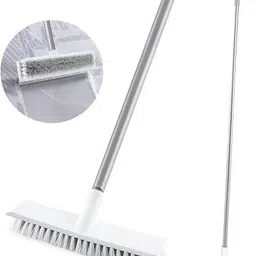 ostumbli Stainless Steel Bathroom Cleaning Brush with Wiper 2 in 1 Tiles Cleaning Brush Microfibre Wet and Dry Brush image 3
