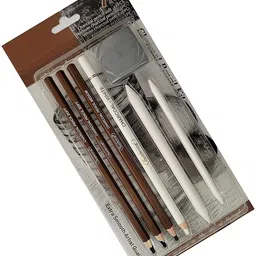 sabahz trading Black & White Charcoal Pencil Kit with Paper stump,Eraser- Pencil-picture-22