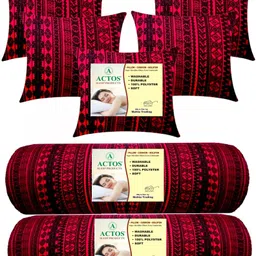 actos Combo Set of 5 Cushion And 2 Bolster Microfibre Geometric Bolster Pack of 7-picture-23
