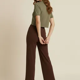 de trendz Women Flared Brown Cotton Blend Trousers image 5