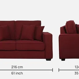 woodsworth from pepperfry Hugo Fabric 2 Seater Sofa In Garnet Red Colour image 2