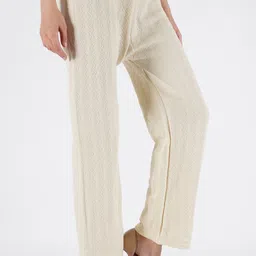crown king garments Women Relaxed Cream Wool Trousers image 5