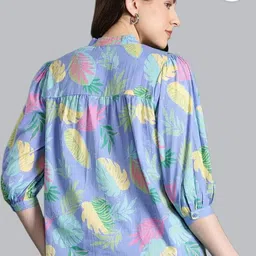 cavercha Casual Bell Sleeves Floral Print Women Light Blue Top image 2