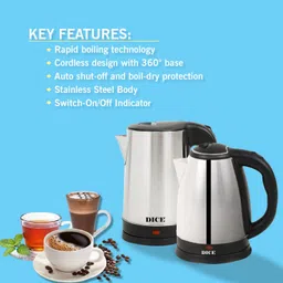dice 1.8ltr Cordless Electric Kettle For Boiling Water,Making Tea&Coffee Combo(2 PCS) Electric Kettle image 3