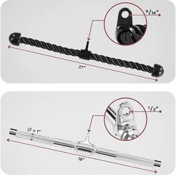 elebunny Tricep Pull-Down Rope, Snap lock and Rotating Straight Bar Combo Lat Pulldown image 3