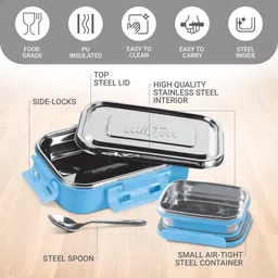 milton Steel Flat Insulated Inner Stainless Steel Tiffin Box, WITH SPOON 2 Containers Lunch Box image 5